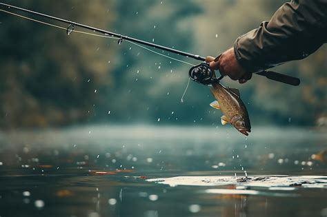 Premium Photo Fisherman Catching Fish With Rod At Riverside