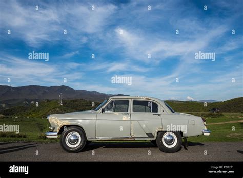 Gaz M21 Volga Car Third Series Model Next To Georgian Orthodox Jvari