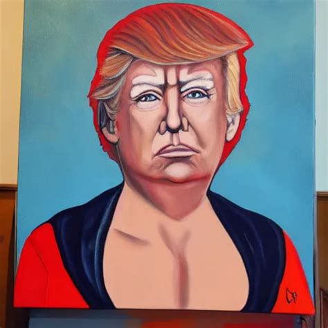 Oil Painting Of Donald Trump As A Woman With Big Breasts