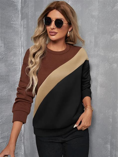 Shein Lune Color Block Drop Shoulder Sweatshirt Shein Usa