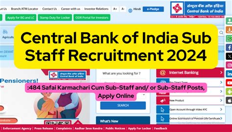 Central Bank Of India Sub Staff Recruitment 2024 484 Safai Karmachari