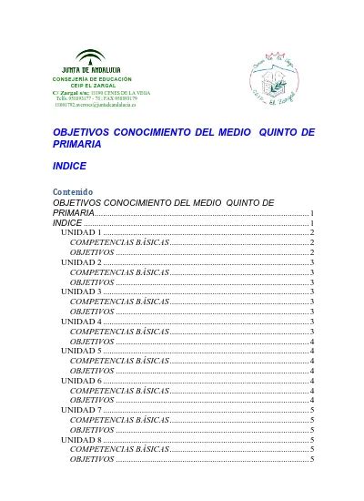 OBJETIVOS CONOCIMIENTO DEL MEDIO QUINTO DE PRIMARIA