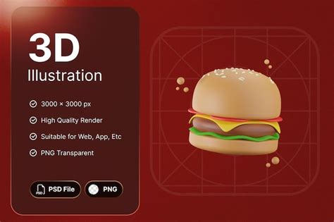 Premium Psd 3d Render Burger Fast Food Concept Modern Icon Illustrations Design