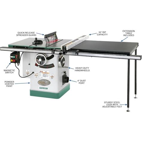 10 3 HP 220V Cabinet Table Saw With Long Rails Riving Knife At