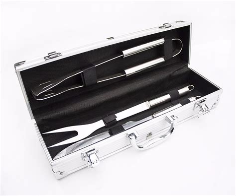 Kit Churrasco Maleta Box Aço Inox Cor Prata 3 Peças Top R 33 90