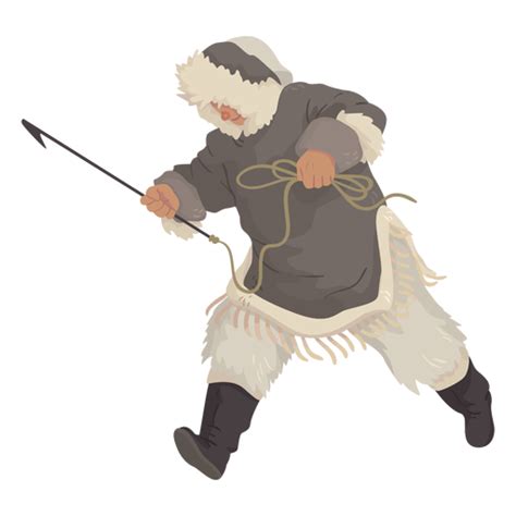 Eskimo Man With Spear Running Transparent PNG SVG Vector File