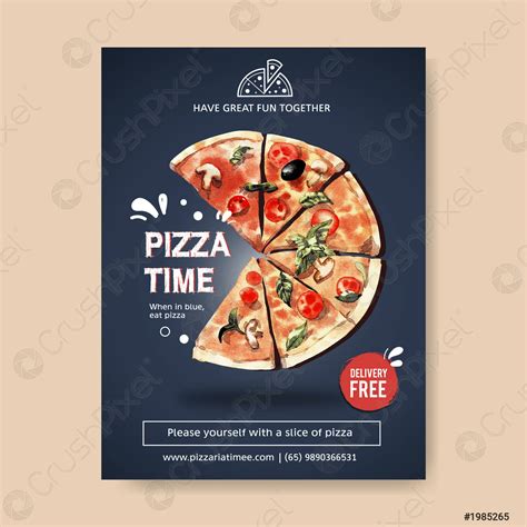 Pizza poster design with pizza watercolor illustration - stock vector 1985265 | Crushpixel