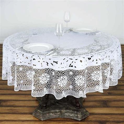 Buy 70" White 10 Mil Thick Lace Vinyl Waterproof Tablecloth PVC Round Disposable Tablecloth at ...