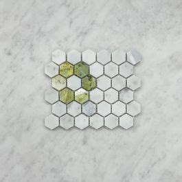 Sample Carrara White Marble 1 Inch Hexagon Rosette Mosaic Tile W