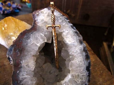 Bronze Sword In The Stone Excalibur Pendant Necklace Etsy