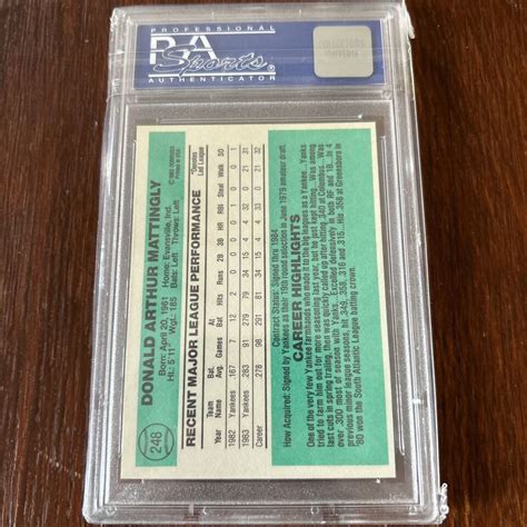 Donruss Don Mattingly Rookie Card Rc Oc Psa Mint Ebay