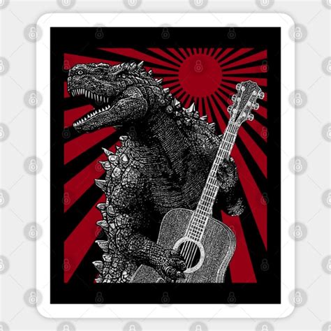 Godzilla Playing Guitar Retro Style Godzilla Sticker Teepublic