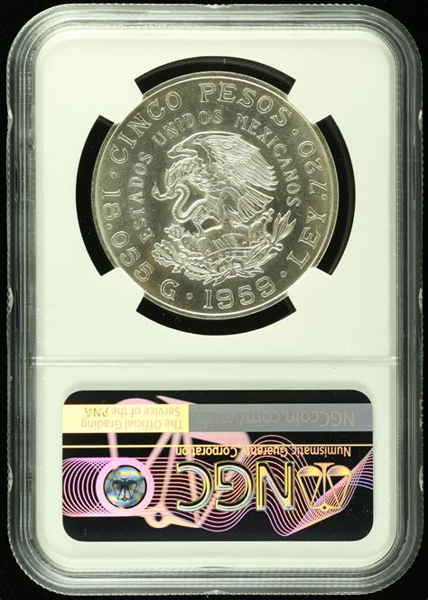 Modern Silver Minors 5 Pesos 1959 Mo NGC MS66 0114752 World