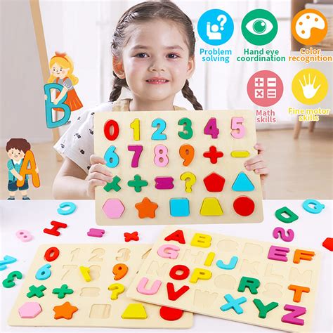 Wooden Puzzle Board Abc Letter And Number Kids Educational Learning