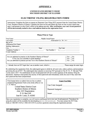 Fillable Online Ilsd Uscourts ELECTRONIC FILING REGISTRATION FORM