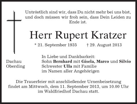 Traueranzeigen Von Rupert Kratzer Trauer Merkur De