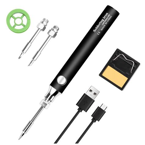 Cordless USB Rechargeable Soldering Iron Kit with 3 Tips and Adjustable ...