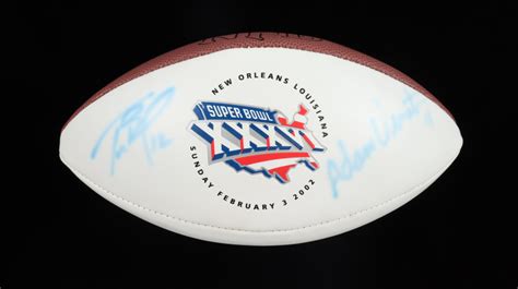 Tom Brady Adam Vinatieri Signed Super Bowl XXXVI Logo NFL Football