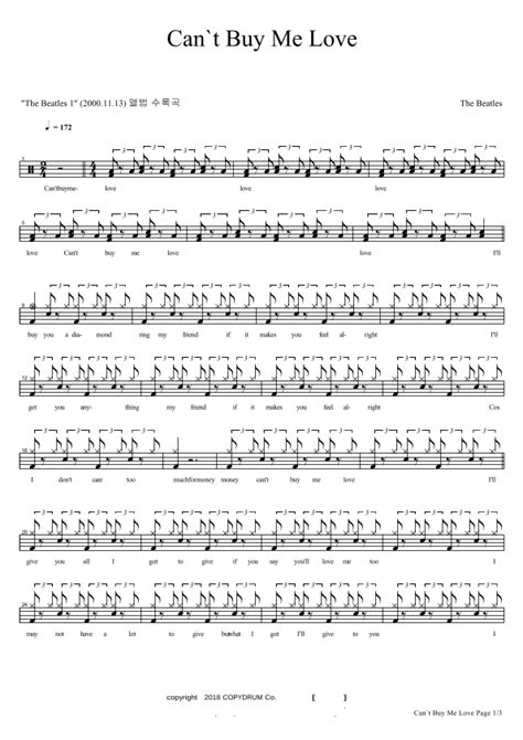 Cant Buy Me Love Arr Copydrum Sheet Music The Beatles Drums