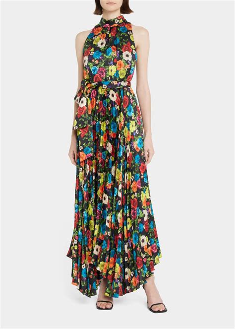 Alice Olivia Mertie Mock Neck Pleated Maxi Dress Bergdorf Goodman