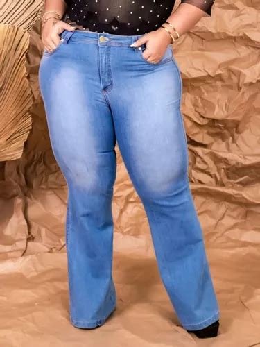 Cal A Feminina Jeans Flare Plus Size Elastano Blogueira