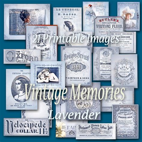 21 Printable Vintage Ephemera Images Lavender Blue Antique Labels Junk Journal Kit Scrapbook ...