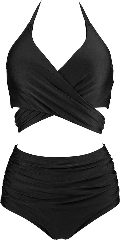 COCOSHIP Women S Ruched Ruffle High Waist Two Piece Bikini Set Twist