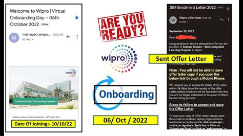 Wipro Onboarding On 6 October Wipro Sent Offer Letter Onboarding