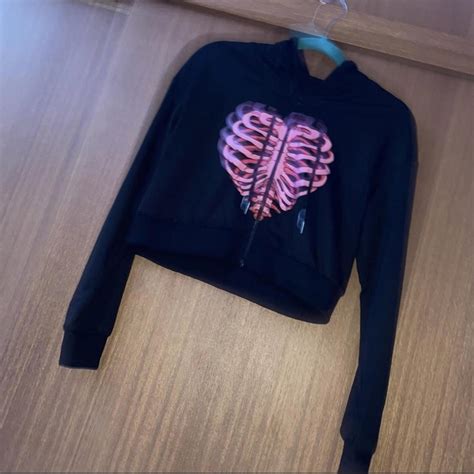 Cropped Skeleton Heart Hoodie Never Worn Cropped Depop