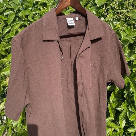 Absent Men S Tan And Brown Shirt Depop