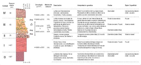 Columna litoestratigráfica tipo representativa del relleno de la zona