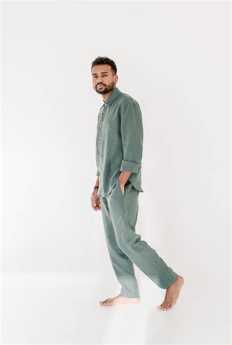 Mens Linen Pajamas Linen Pants And Linen Shirt For Men 2nd Etsy