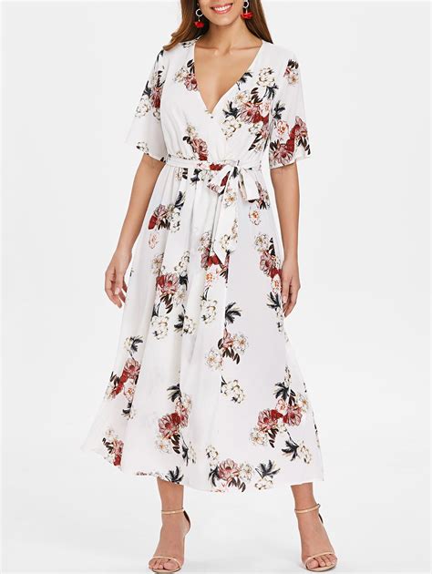 [41 Off] Floral Print Maxi Wrap Dress Rosegal