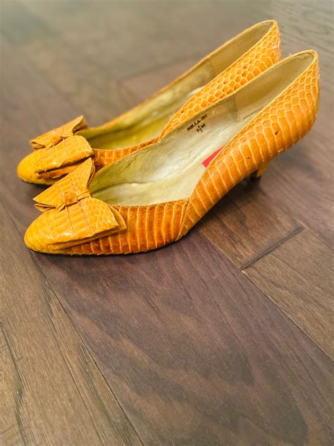 Vintage Mustard Yellow Snakeskin Heels Etsy