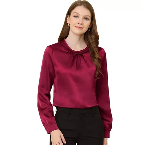 Satin Long Sleeve Blouse For Womens Ruched Silky Work Blouse