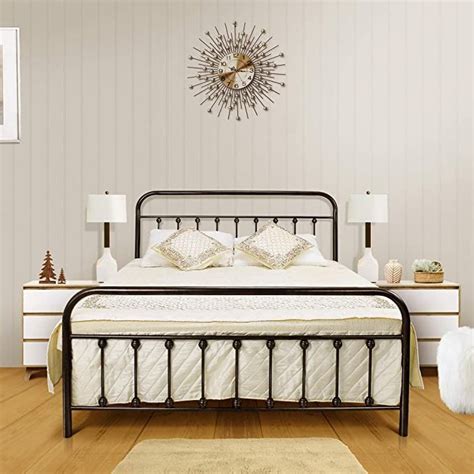 Ambee Vintage Queen Metal Bed Frame With Headboard And Footboard