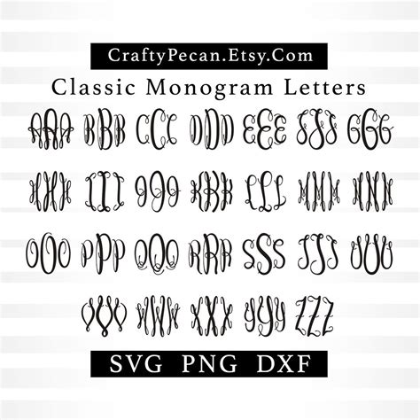 Classic Monogram Svg Font Letters 3 Letter Monogram Cricut Font Svg