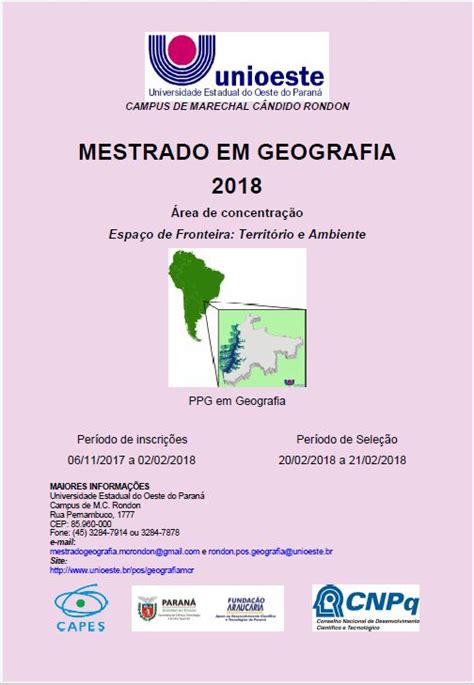 Abertas Inscri Es Para Mestrado Em Geografia Unioeste