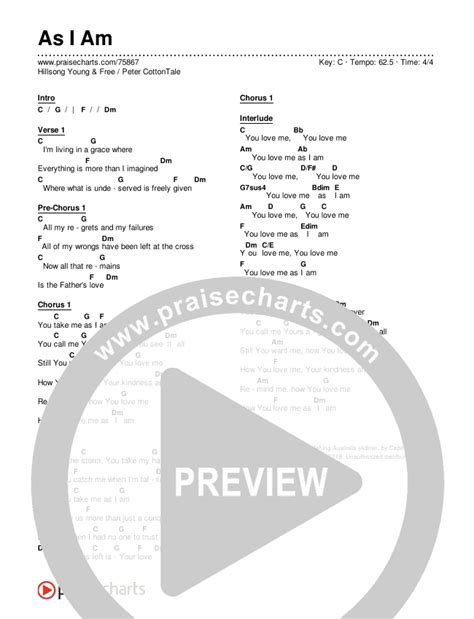 As I Am Chords PDF (Hillsong Young & Free / Peter CottonTale) - PraiseCharts