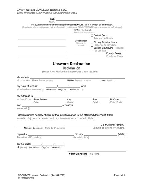 Fillable Online Cb Cht 200 Unsworn Declaration Fax Email Print Pdffiller