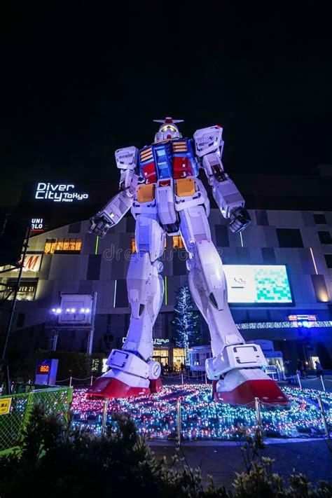 Statue of Gundam Model at Night Taken at Odaiba Tokyo Editorial Stock ...