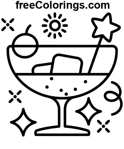 Cocktail De Anul Nou Icon Pagini De Colorat Imprimabile Gratuite