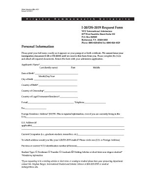 Fillable Online Global Vcu I 20 DS 2019 Request Form Global Education