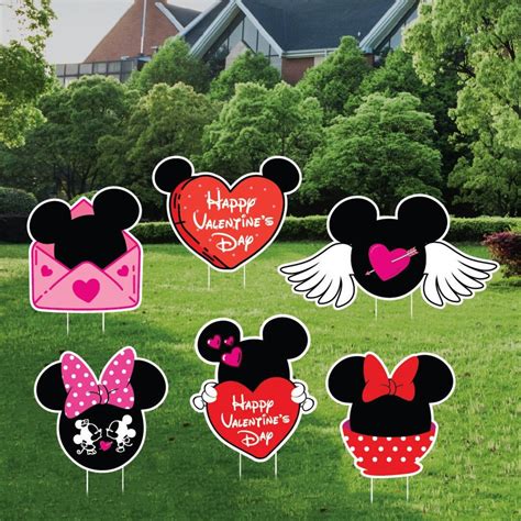 Mickey Valentines Day Characters Yard Sign Cutouts Minnie Happy