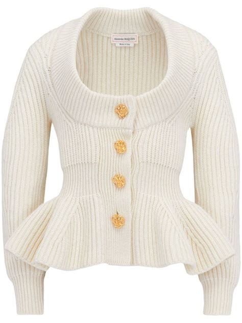 Alexander Mcqueen Peplum Hem Wool Cashmere Cardigan Farfetch