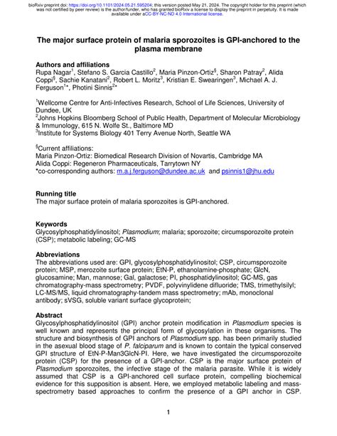 Pdf The Major Surface Protein Of Malaria Sporozoites Is Gpi Anchored