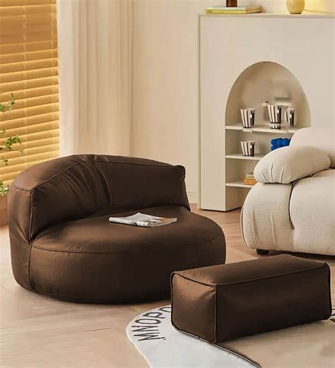 Buy Haruto Leatherette Bean Bag With Footstool Filled With Beans In