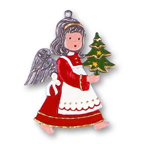 German Pewter Christmas Ornaments: Flying Angel W/ Tree