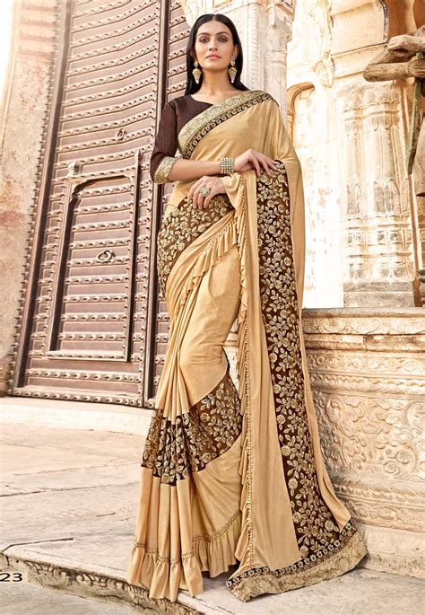 Beige Jacquard Silk Saree With Blouse