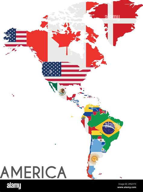 Political America Map vector illustration with the flags of all countries. Editable and clearly ...